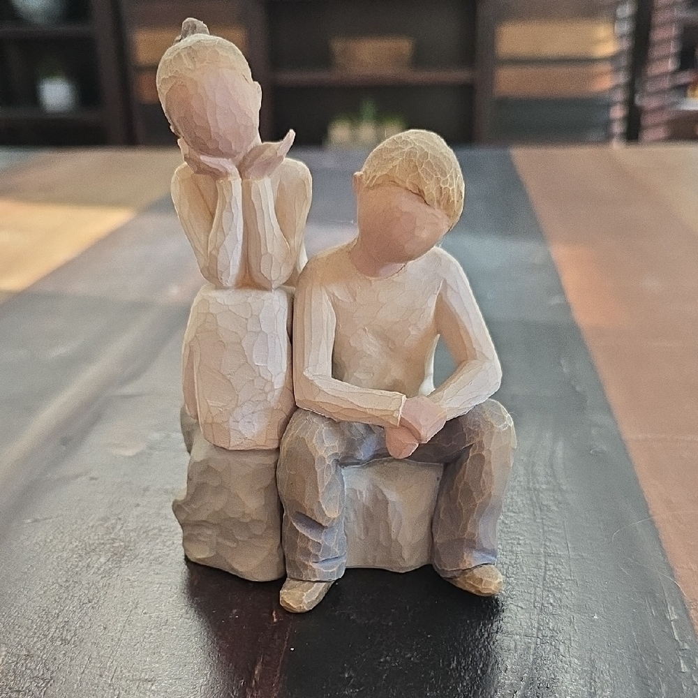 Willow Tree Brother And Sister Wooden Sculpture